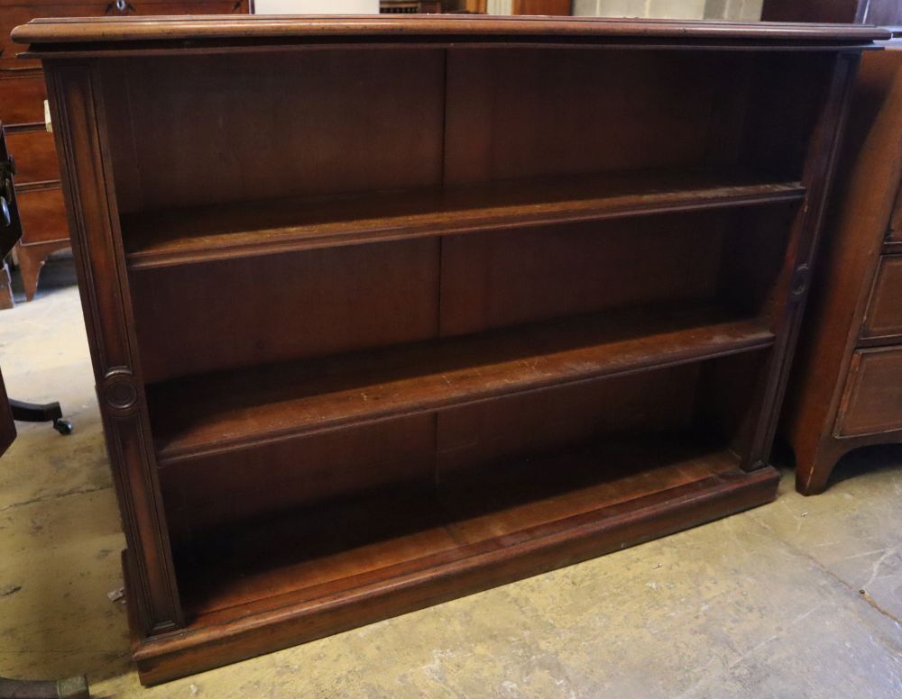 A Victorian mahogany three shelf open bookcase, width 128cm